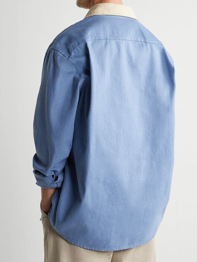 Side view of Men Casual Color Block Spring/Fall Natural No Elasticity Breathable H-Line Regular Shirt Collar Aloha Shirts