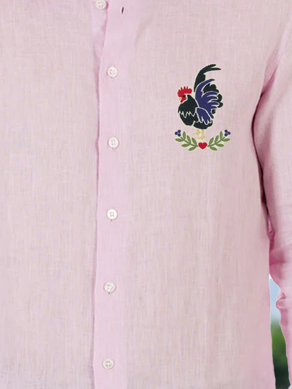 Side view of Men Casual Animal Spring/Fall Natural No Elasticity Breathable Loose Cotton Shirt Collar Aloha Shirts