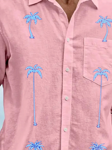 Side view of Spring/Fall Coconut Tree Vacation Polyester Commuting Regular H-Line Regular Shirt Collar Guayabera Shirts for Men