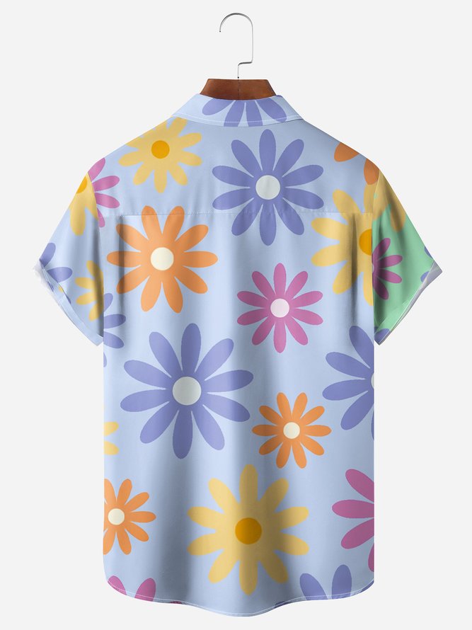 Asymmetric Floral Chest Pocket Short Sleeve Hawaiian Shirt