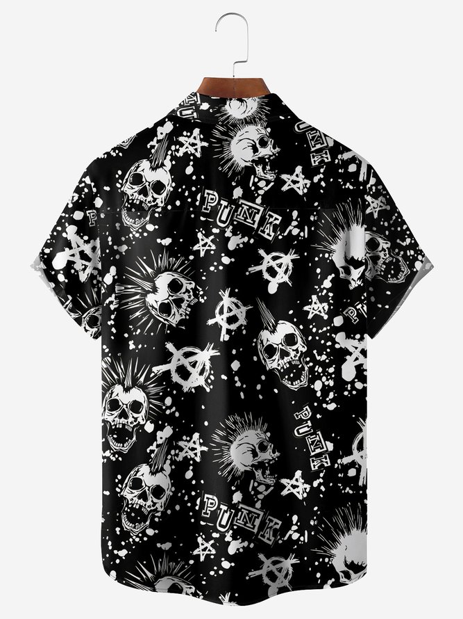 Punk Skull Chest Pocket Short Sleeve Casual Shirt