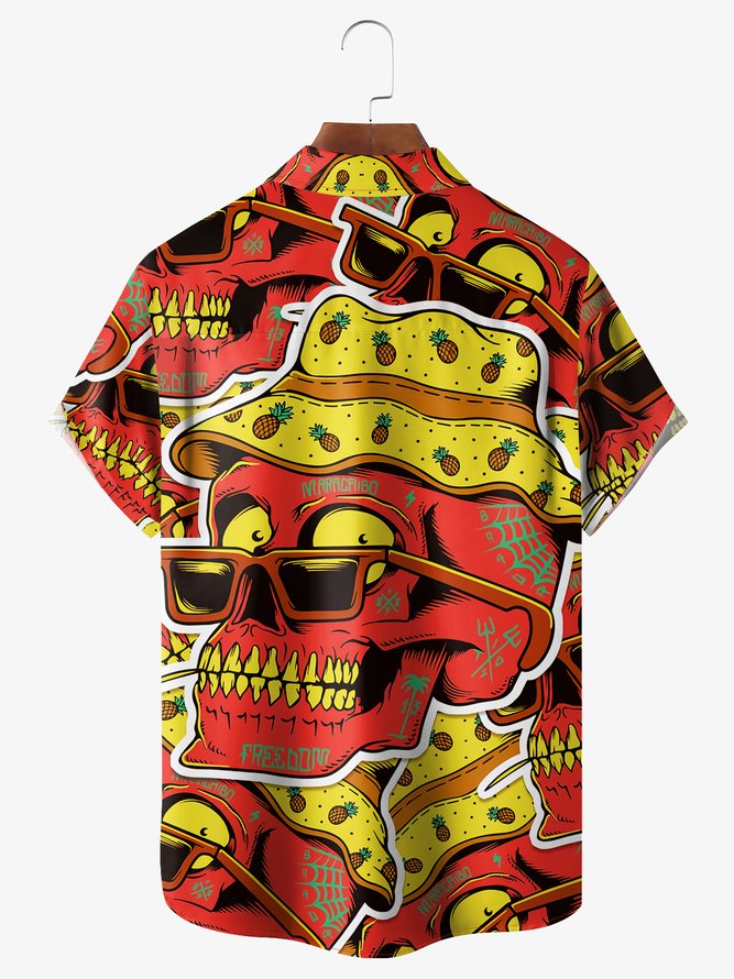 Funky Skull Chest Pocket Short Sleeve Hawaiian Shirt