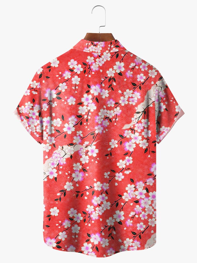 Japanese Sakura Chest Pocket Short Sleeve Hawaiian Shirt