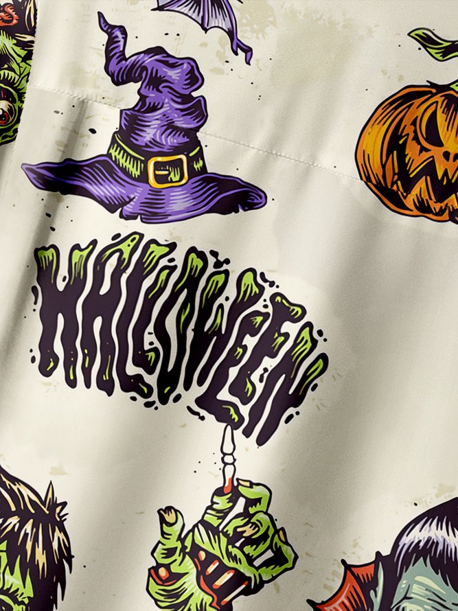 Halloween Zombie Chest Pocket Short Sleeve Casual Shirt