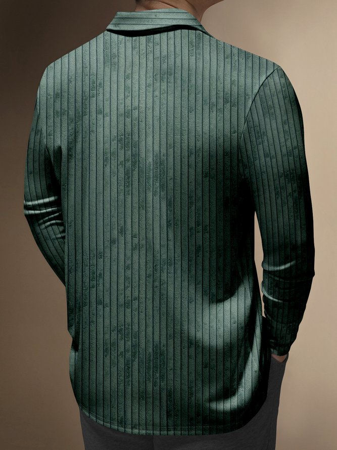 Textured Geometric Zip Long Sleeve Casual Polo Shirt