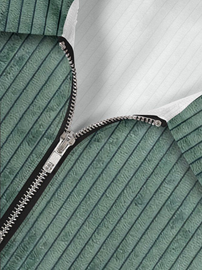 Textured Geometric Zip Long Sleeve Casual Polo Shirt