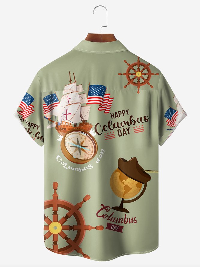 Columbus Day Chest Pocket Short Sleeves Casual Shirt