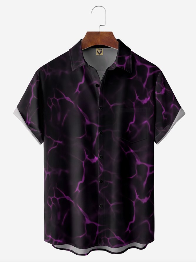 3D Abstract Textured Chest Pocket Short Sleeve Casual Shirt