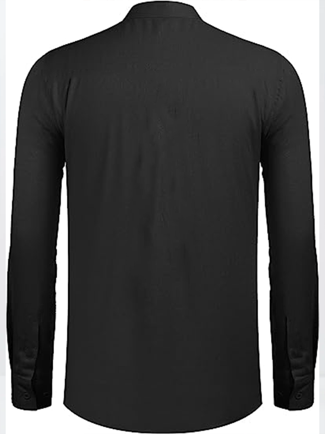Side view of Men Casual Spring/Fall Coconut Tree Breathable Commuting Long Sleeve Cotton Regular Shirt Collar Aloha Shirts