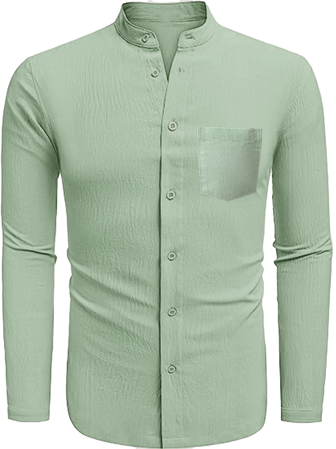 Side view of Men Casual Plain Spring/Fall Natural No Elasticity Breathable Cotton Regular H-Line Aloha Shirts