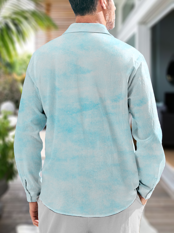 Side view of Casual Turtle Spring/Fall Natural No Elasticity Long Sleeve Regular H-Line Regular Aloha Shirts for Men
