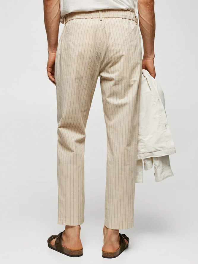 Side view of Striped Casual All Season Natural No Elasticity Straight pants Long H-Line Regular Chino Pants for Men