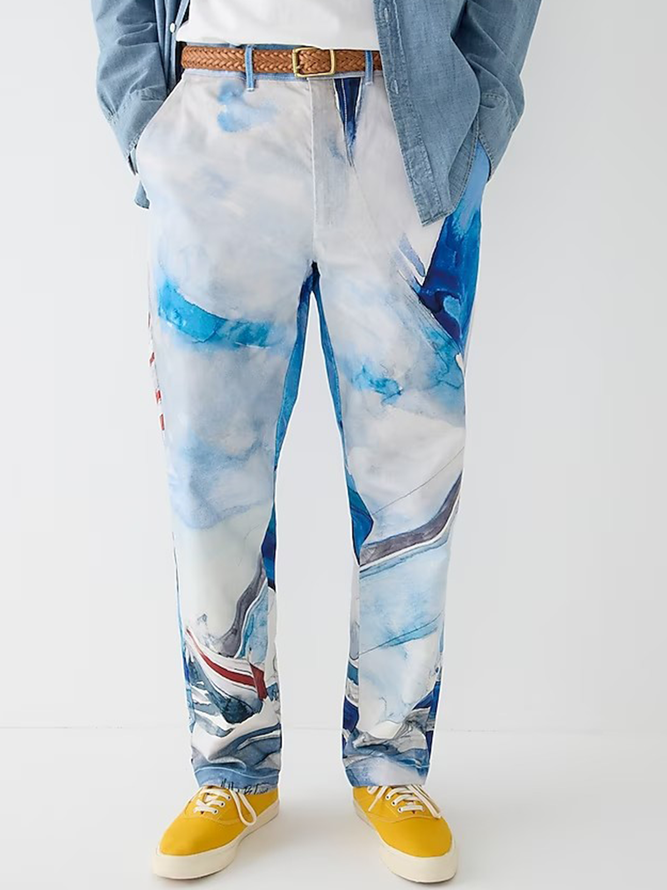 Side view of Men Casual Abstract Spring/Fall Polyester Natural No Elasticity Wide leg pants Long Regular Pants