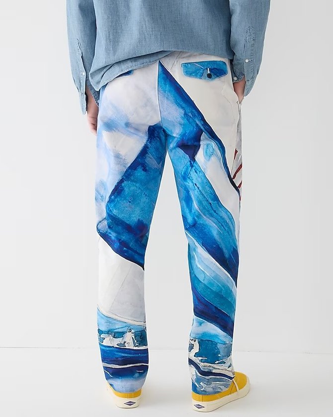 Side view of Men Casual Abstract Spring/Fall Polyester Natural No Elasticity Wide leg pants Long Regular Pants