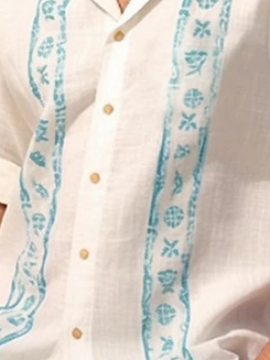 Side view of Marine Life Casual Spring/Fall No Elasticity Loose Regular H-Line Regular Shirt Collar Guayabera Shirts for Men