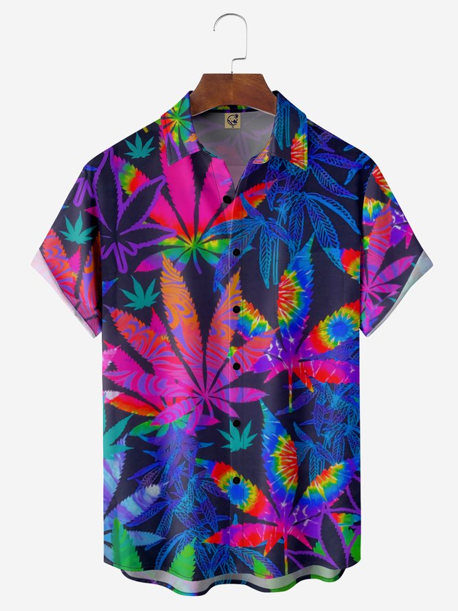 Leaf Chest Pocket Short Sleeve Hawaiian Shirt