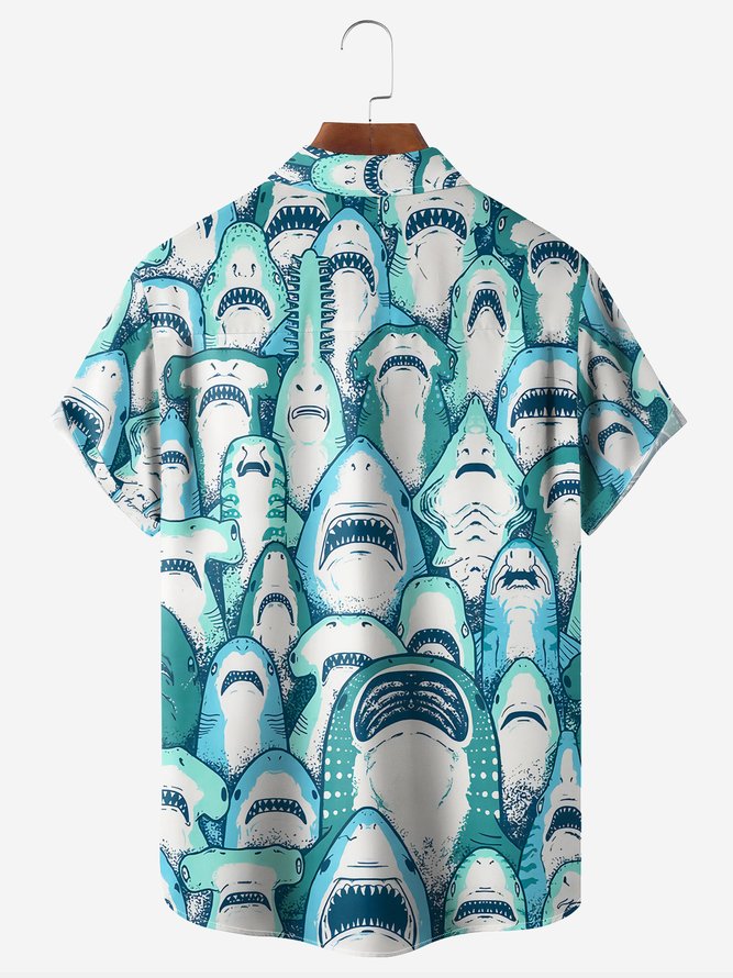 Side view of Men Casual Summer Marine Life Lightweight Micro-Elasticity Daily Short Sleeve H-Line Shirt Collar Aloha Shirts