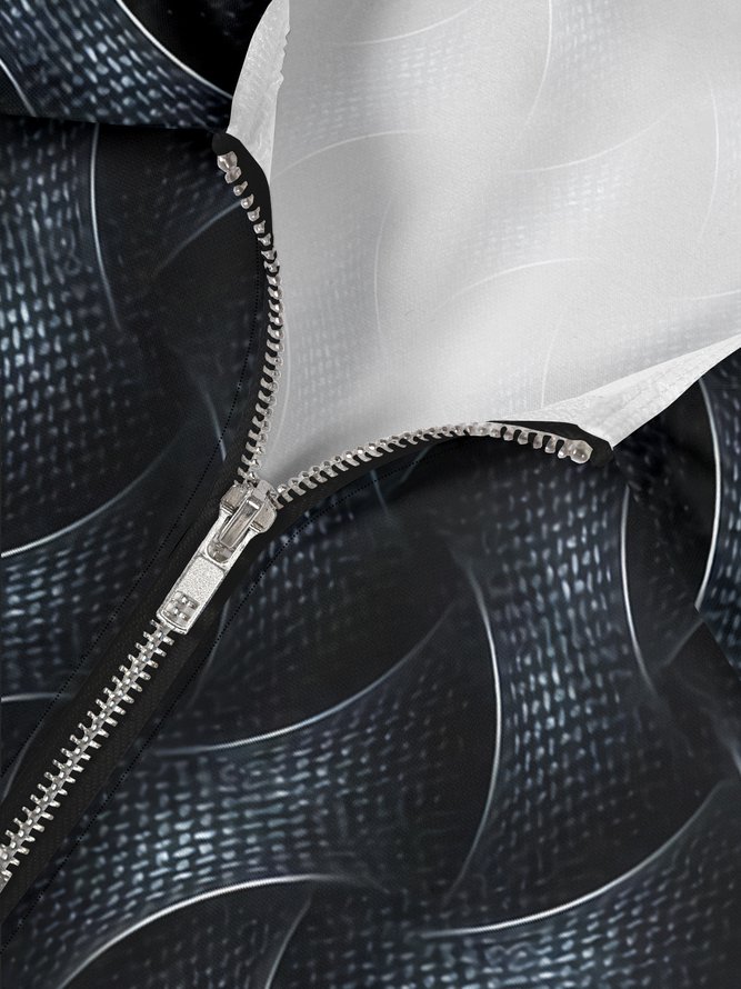 3D Gradient Geometric Zipper Long Sleeves Casual Polo Shirt