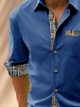 Side view of Men Polka Dots Casual Spring/Fall Natural No Elasticity Loose Commuting Cotton Regular Aloha Shirts