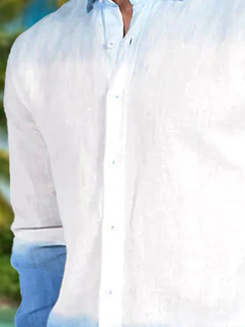 Side view of Men Casual Ombre Spring/Fall Polyester No Elasticity Loose Long Sleeve H-Line Regular Aloha Shirts
