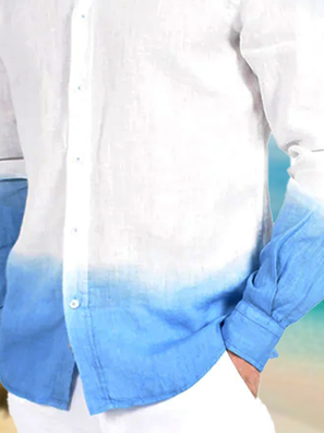 Side view of Men Casual Ombre Spring/Fall Polyester No Elasticity Loose Long Sleeve H-Line Regular Aloha Shirts