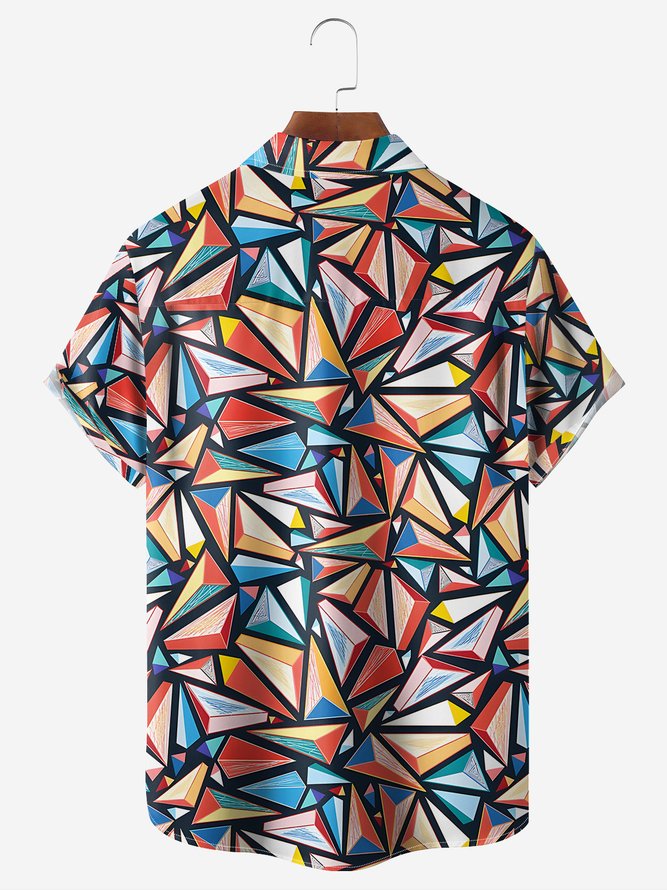 3D Geometry Chest Pocket Short Sleeve Casual Shirt