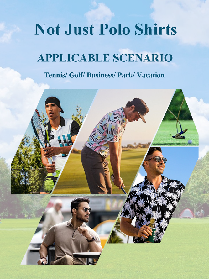 Side view of Summer Leaf Vacation Polyester Micro-Elasticity Breathable Vacation Regular Fit Shawl Collar Golf Polo for Men
