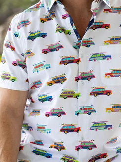 Side view of Men Casual Summer Car Natural No Elasticity Short Sleeve Regular Regular Pocket Stitching Aloha Shirts