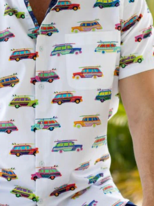 Side view of Men Casual Summer Car Natural No Elasticity Short Sleeve Regular Regular Pocket Stitching Aloha Shirts