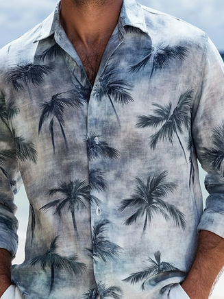 Side view of Men Casual Ombre Spring/Fall Elastane Natural Wicking Long Sleeve Shirt Collar Pocket Stitching Aloha Shirts