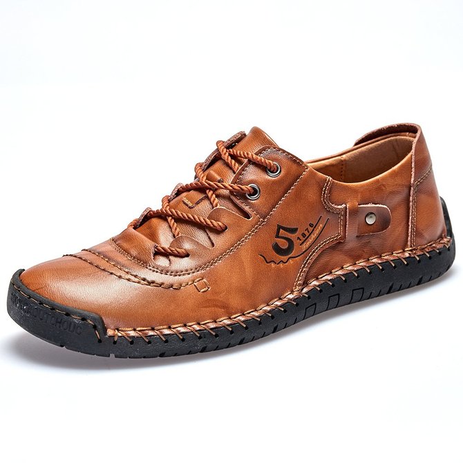Men Stylish Cow Leather Hand Stitching Soft Casual Driving Shoes