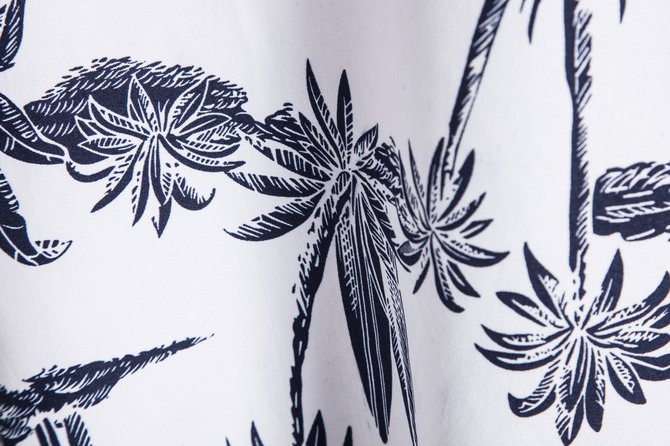 White-Black Plants Beach Printed Shirt Collar Shirts