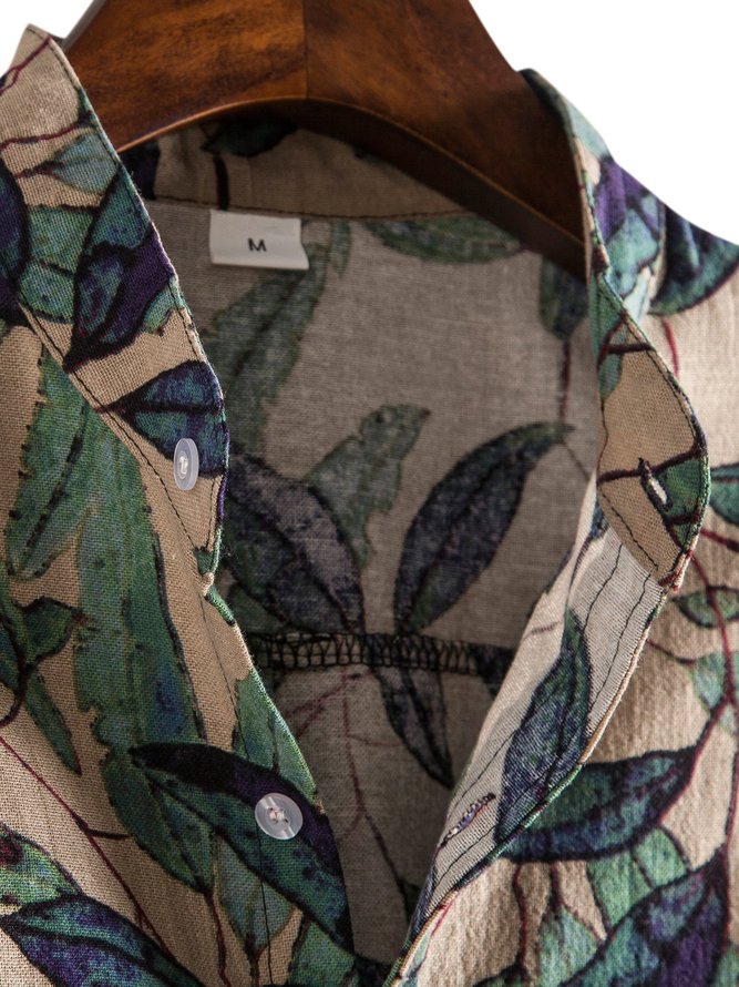 Men's Linen Leaves Printed Shirts