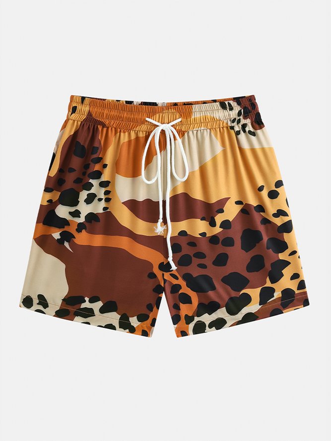 Color Block Print Men's Beach Shorts