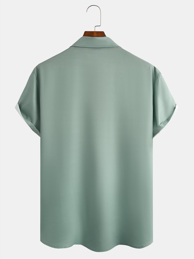 Mens Coconut Tree  Bowling Beach Print Short Sleeve Shirt  Shirt Casual Vintage Top