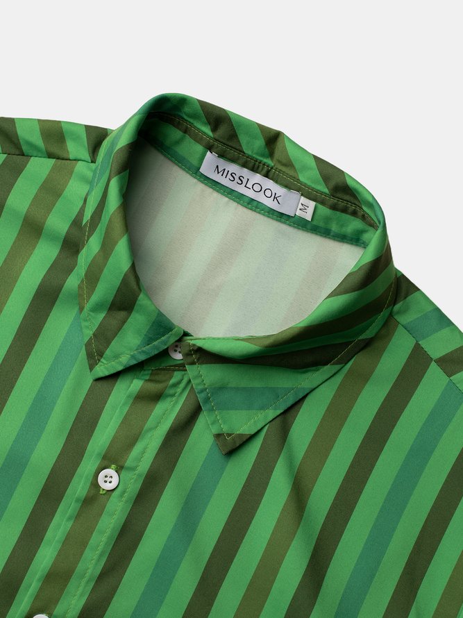 Casual Green Striped Holiday Shirts