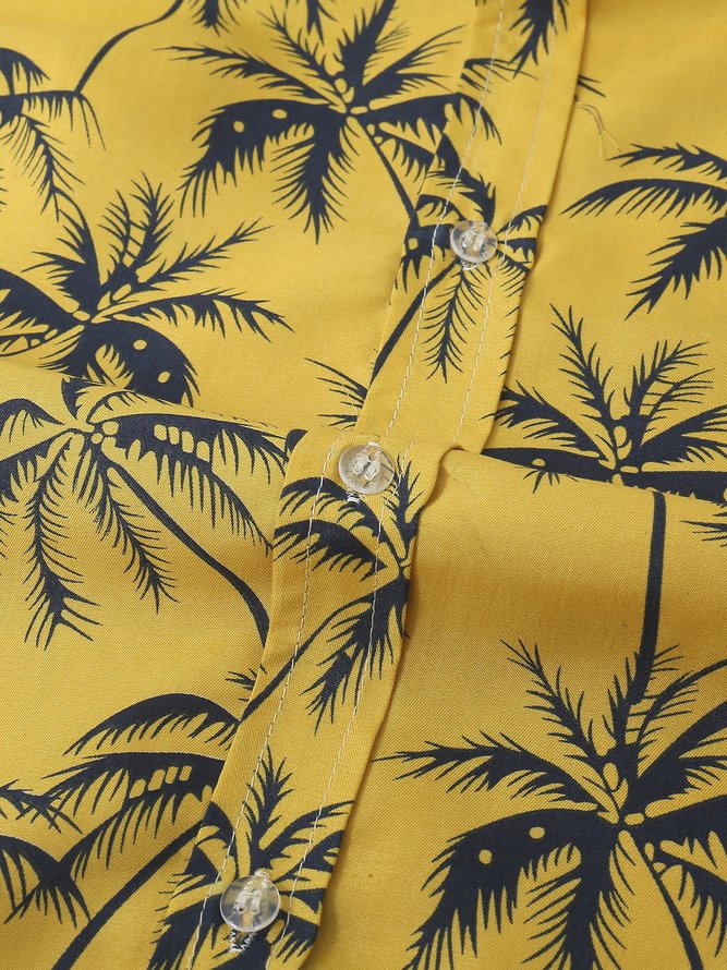 Mens Print Shirt Collar Long Sleeve Hawaiian Shirts
