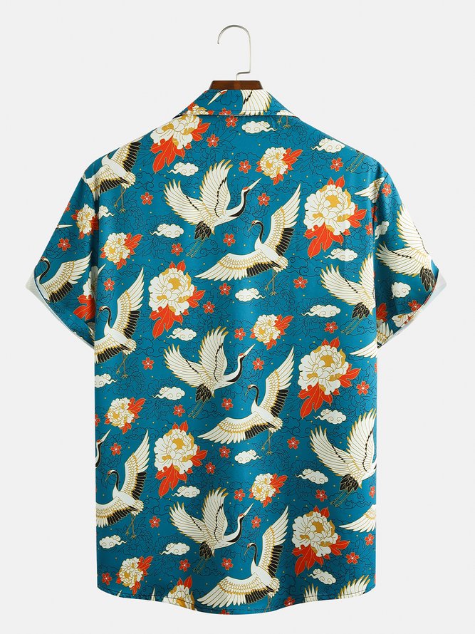 Crane Graphic Men's Casual Hawaiian Short Sleeve Shirt