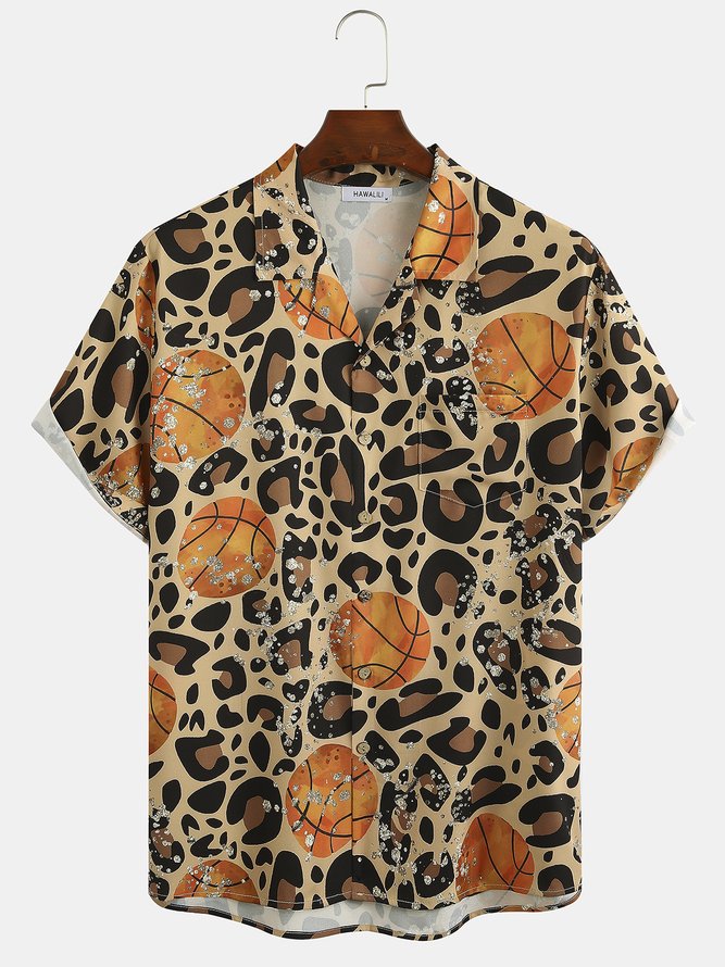 Basketball Graphic Men's Casual Short Sleeve Chest Pocket Shirt