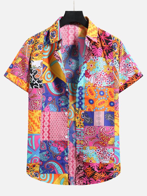 Square Neck Abstract Cotton-Blend Shirt