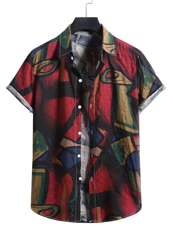 Abstract Cotton-Blend Square Neck Shirts
