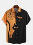 Casual Style Festival Series Halloween Retro Bat Spider Web Cat Element Pattern Lapel Short-Sleeved Shirt Print Top