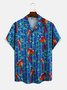 Holiday Style Hawaiian Series Plant Bamboo Parrot Element Pattern Lapel Short-Sleeved Shirt Print Top