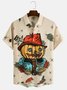 Casual Style Festival Series Retro Halloween Element Pattern Lapel Short-Sleeved Shirt Print Top