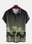 Holiday Style Hawaii Series Gradient Plant Leaves Coconut Tree Element Pattern Lapel Short-Sleeved Polo Print Top