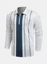 Casual Art Collection Geometric Stripes Color Block Pattern Lapel Long Sleeve Polo Print Top
