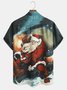Men's Santa Print Moisture Wicking Fabric Fashion Lapel Short Sleeve Hawaiian Shirt