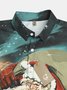 Men's Santa Print Moisture Wicking Fabric Fashion Lapel Short Sleeve Hawaiian Shirt