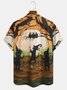 Men's Halloween Print Short Sleeve Hawaiian Shirt with Chest Pocket