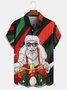 Men's Santa Print Moisture Wicking Fabric Fashion Lapel Short Sleeve Hawaiian Shirt